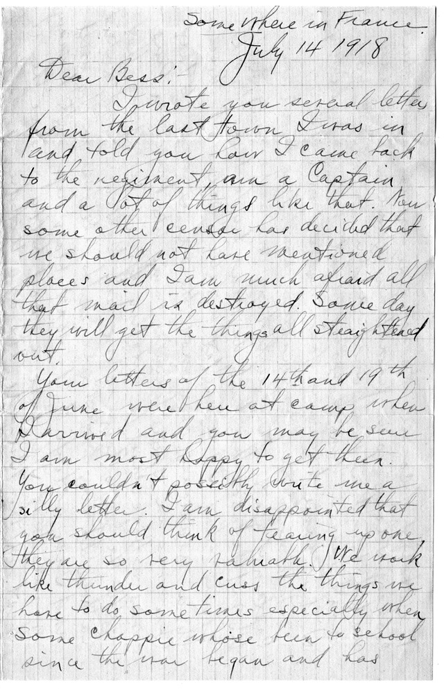 Letter from Harry S. Truman to Bess Wallace