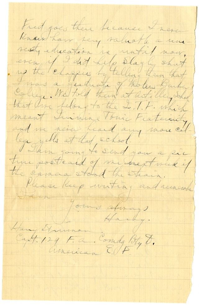 Letter from Harry S. Truman to Bess Wallace