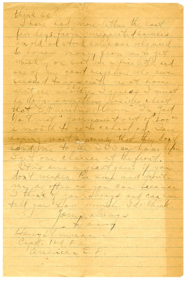 Letter from Harry S. Truman to Bess Wallace