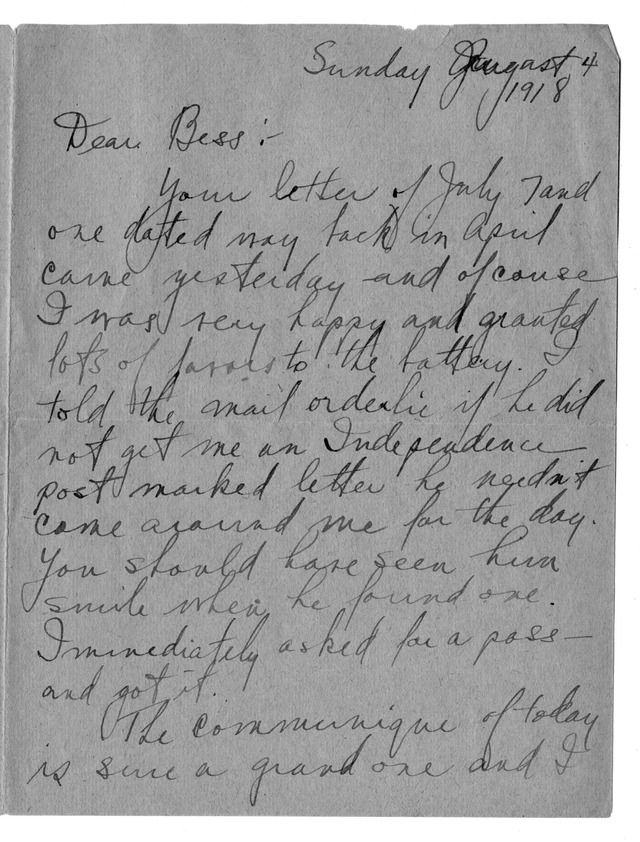 Letter from Harry S. Truman to Bess Wallace