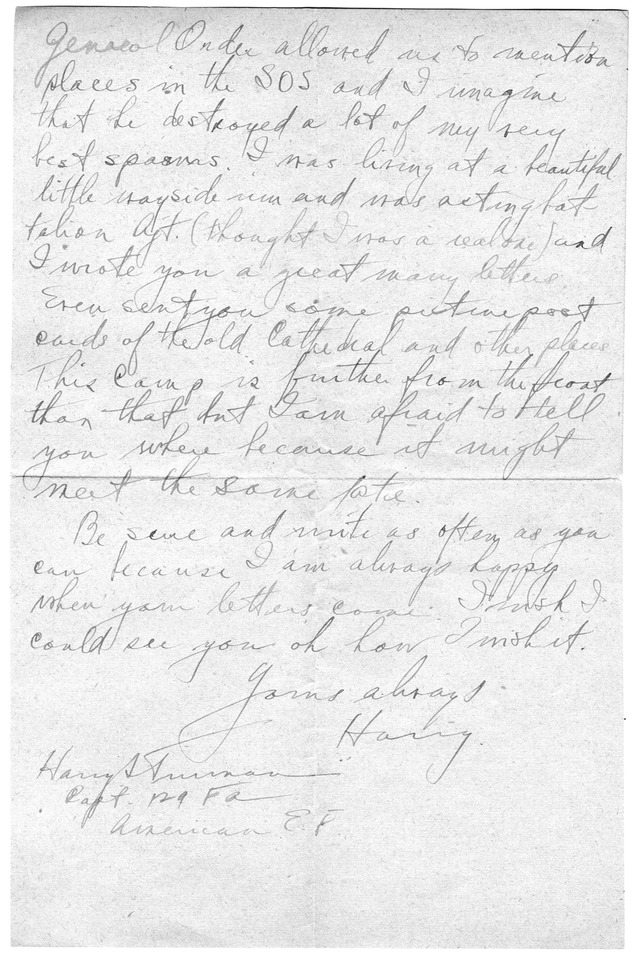 Letter from Harry S. Truman to Bess Wallace