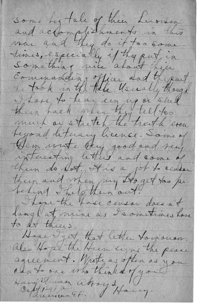 Letter from Harry S. Truman to Bess Wallace