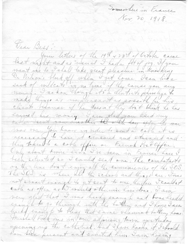 Letter from Harry S. Truman to Bess Wallace