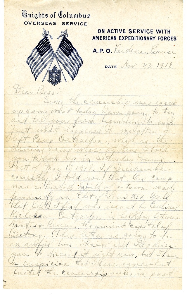 Letter from Harry S. Truman to Bess Wallace (abridged)