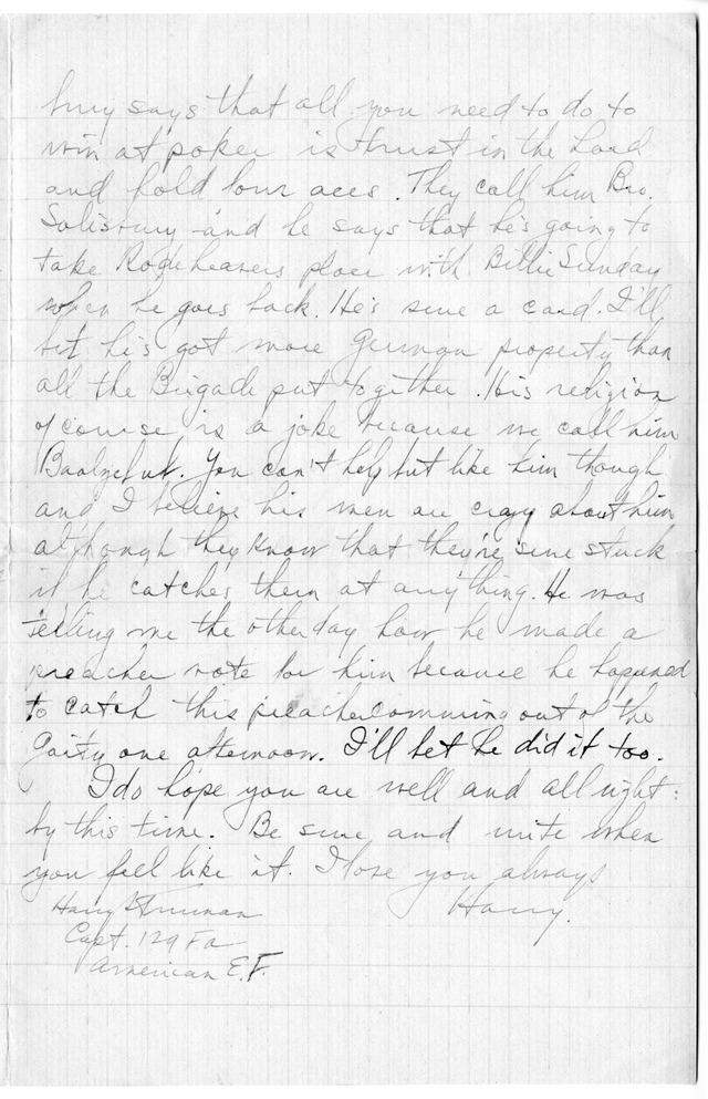 Letter from Harry S. Truman to Bess Wallace