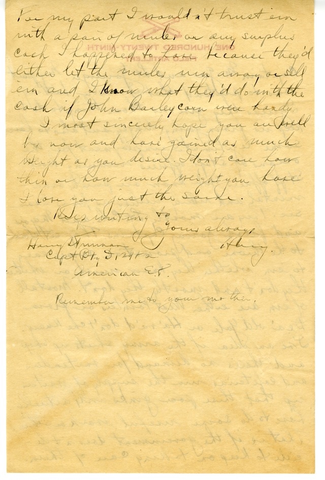 Letter from Harry S. Truman to Bess Wallace