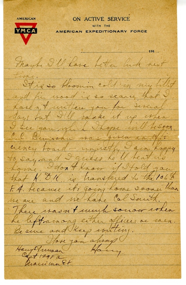 Letter from Harry S. Truman to Bess Wallace