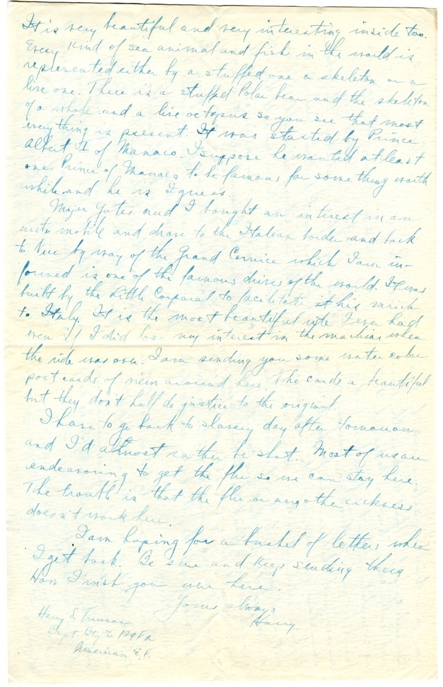 Letter from Harry S. Truman to Bess Wallace