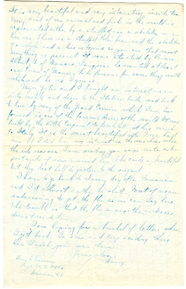 Letter from Harry S. Truman to Bess Wallace