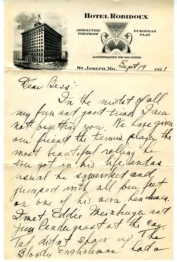 Letter from Harry S. Truman to Bess W. Truman