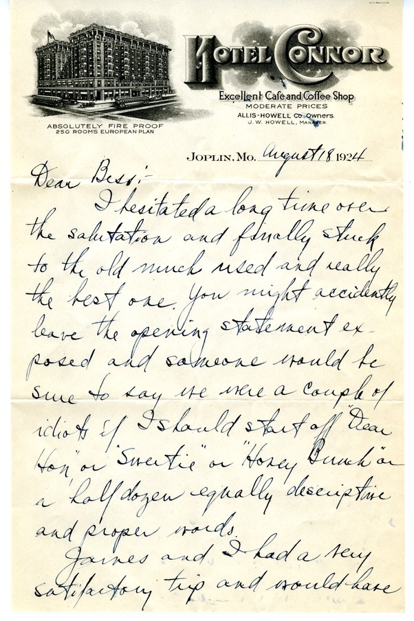 Letter from Harry S. Truman to Bess W. Truman