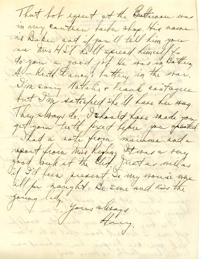 Letter from Harry S. Truman to Bess W. Truman