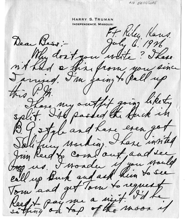 Letter from Harry S. Truman to Bess W. Truman
