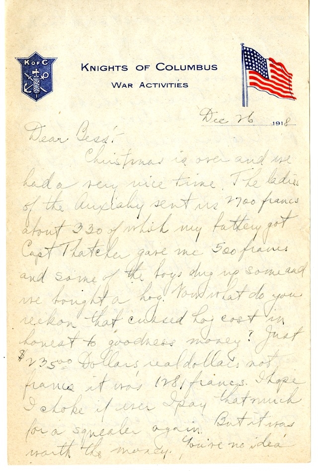 Letter from Harry S. Truman to Bess Wallace