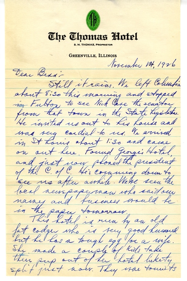 Letter from Harry S. Truman to Bess W. Truman