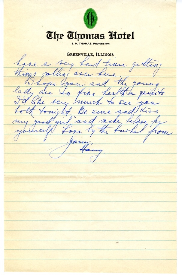Letter from Harry S. Truman to Bess W. Truman