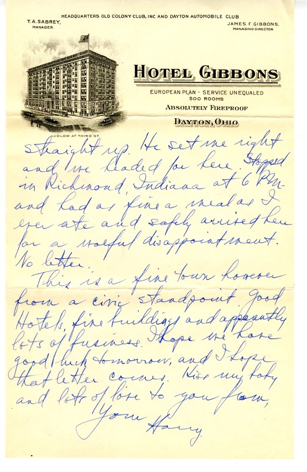 Letter from Harry S. Truman to Bess W. Truman