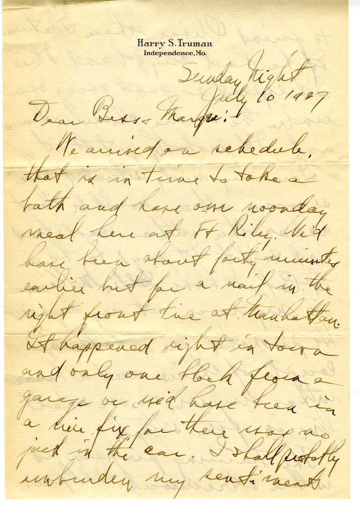 Letter from Harry S. Truman to Bess W. Truman