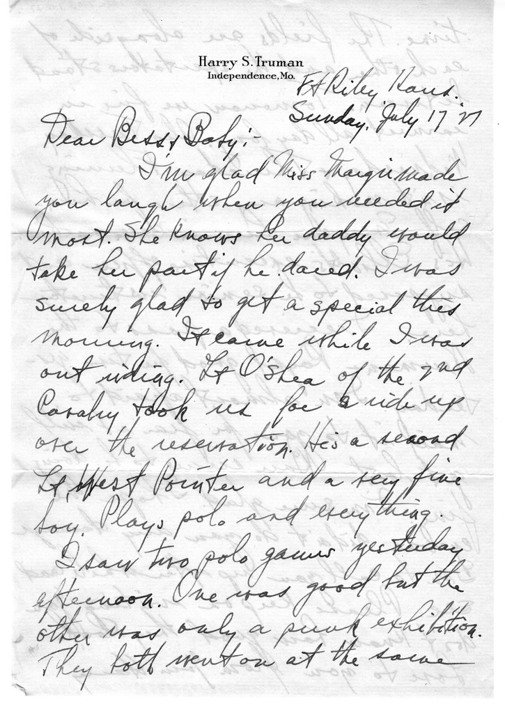 Letter from Harry S. Truman to Bess W. Truman
