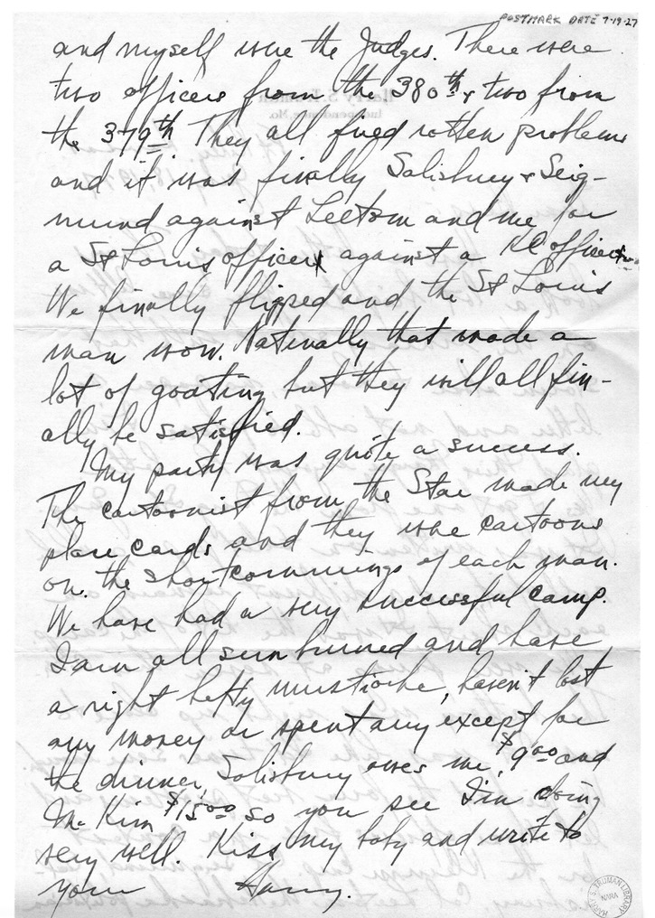 Letter from Harry S. Truman to Bess W. Truman