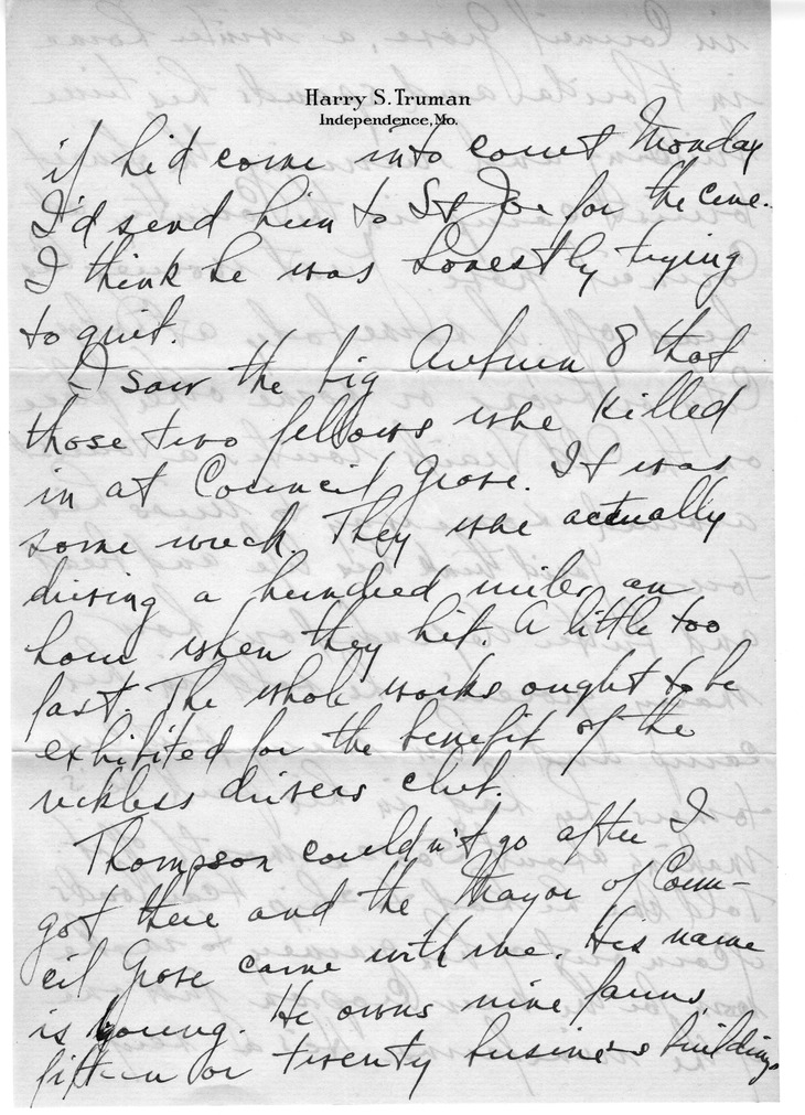 Letter from Harry S. Truman to Bess W. Truman
