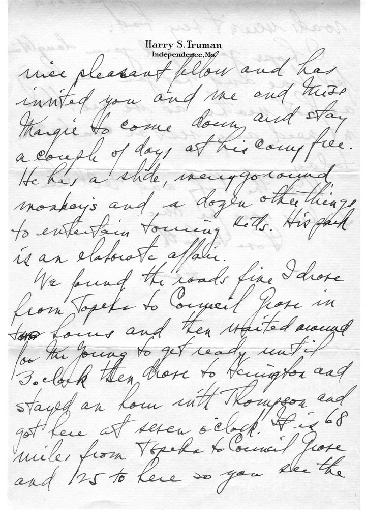 Letter from Harry S. Truman to Bess W. Truman