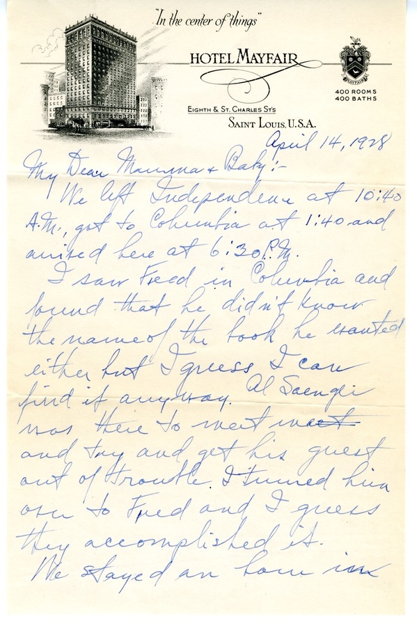 Letter from Harry S. Truman to Bess W. Truman