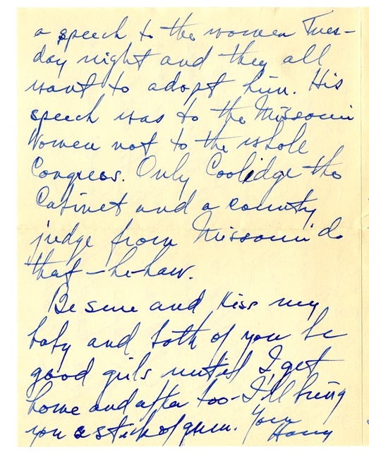 Letter from Harry S. Truman to Bess W. Truman