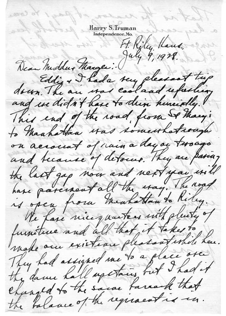Letter from Harry S. Truman to Bess W. Truman