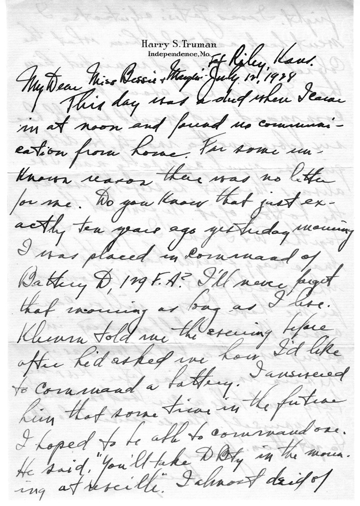 Letter from Harry S. Truman to Bess W. Truman