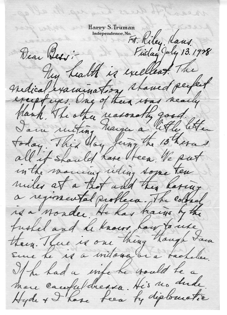 Letter from Harry S. Truman to Bess W. Truman