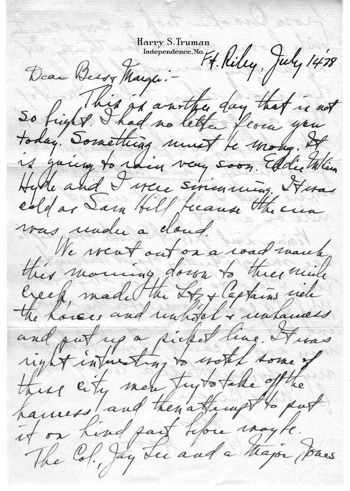 Letter from Harry S. Truman to Bess W. Truman