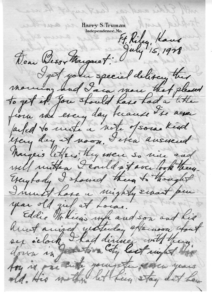 Letter from Harry S. Truman to Bess W. Truman