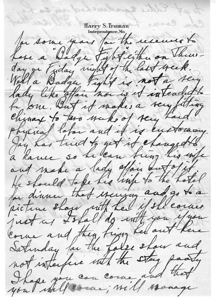 Letter from Harry S. Truman to Bess W. Truman