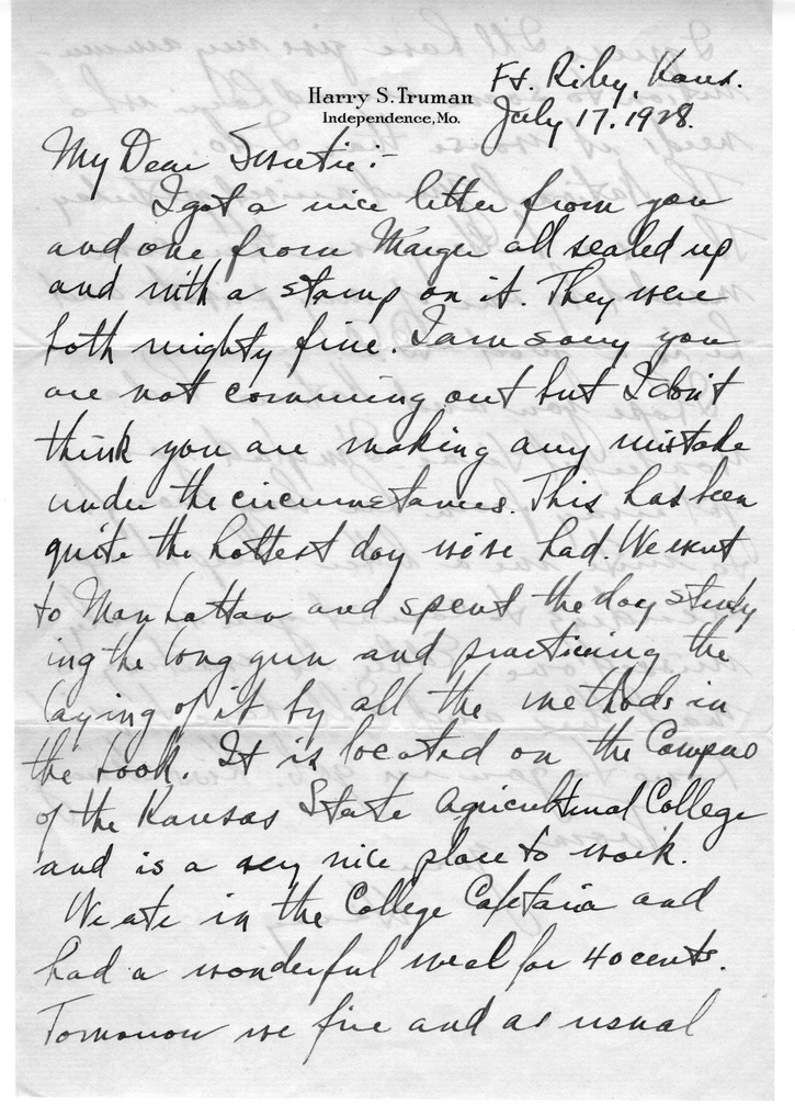 Letter from Harry S. Truman to Bess W. Truman