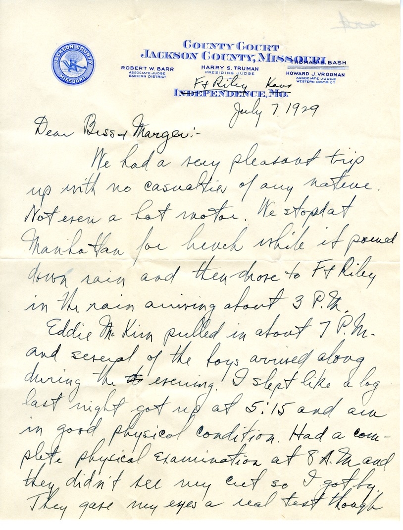 Letter from Harry S. Truman to Bess W. Truman
