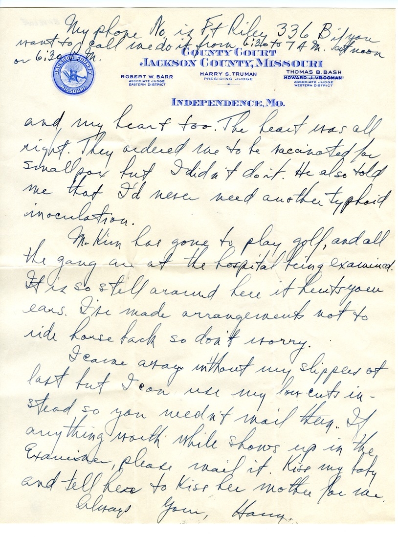 Letter from Harry S. Truman to Bess W. Truman