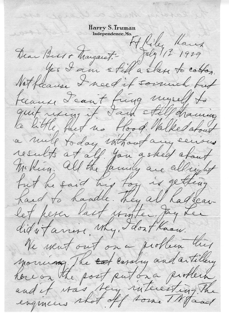 Letter from Harry S. Truman to Bess W. Truman