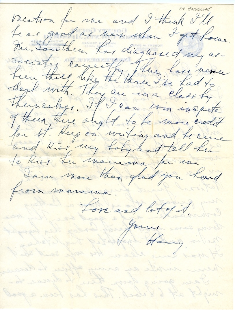 Letter from Harry S. Truman to Bess W. Truman