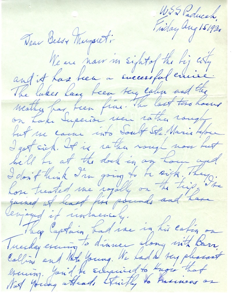 Letter from Harry S. Truman to Bess W. Truman