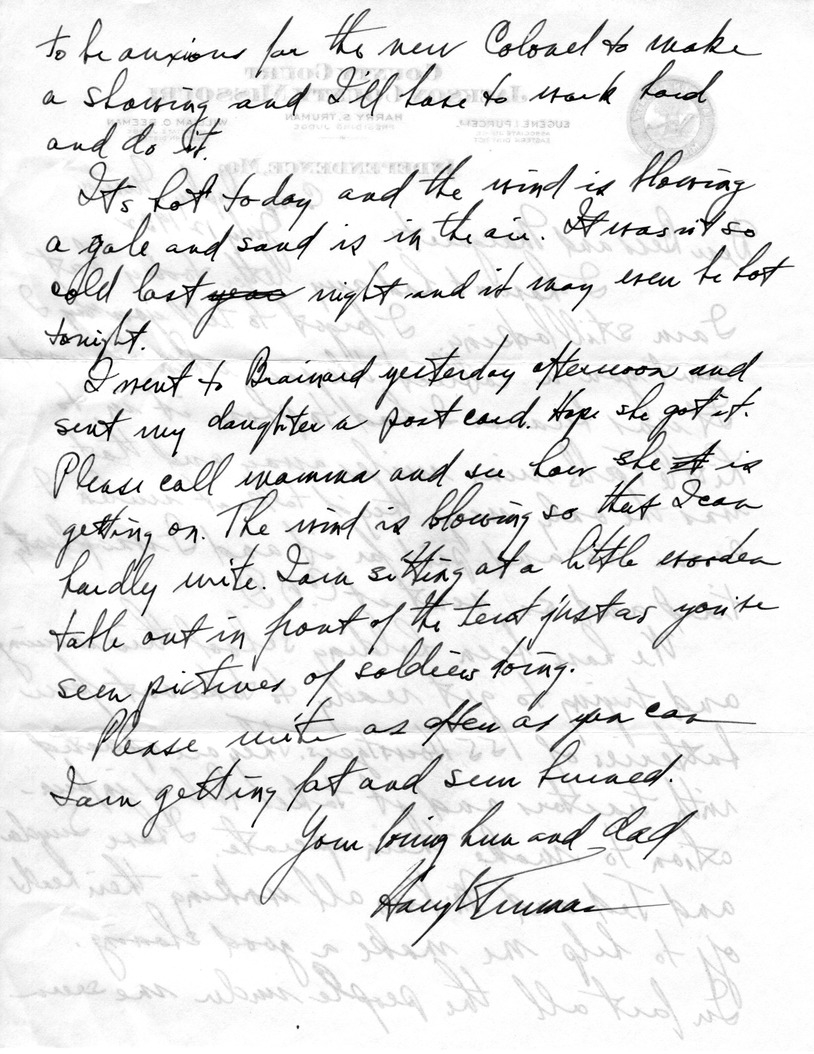 Letter from Harry S. Truman to Bess W. Truman