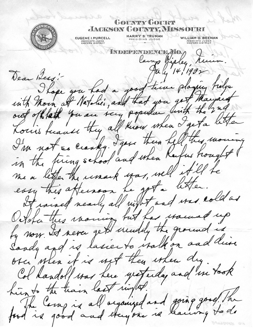 Letter from Harry S. Truman to Bess W. Truman
