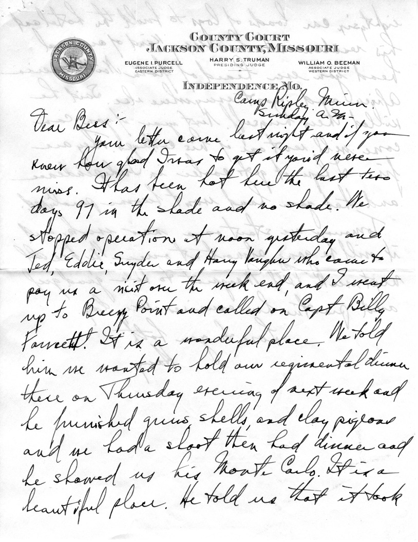 Letter from Harry S. Truman to Bess W. Truman