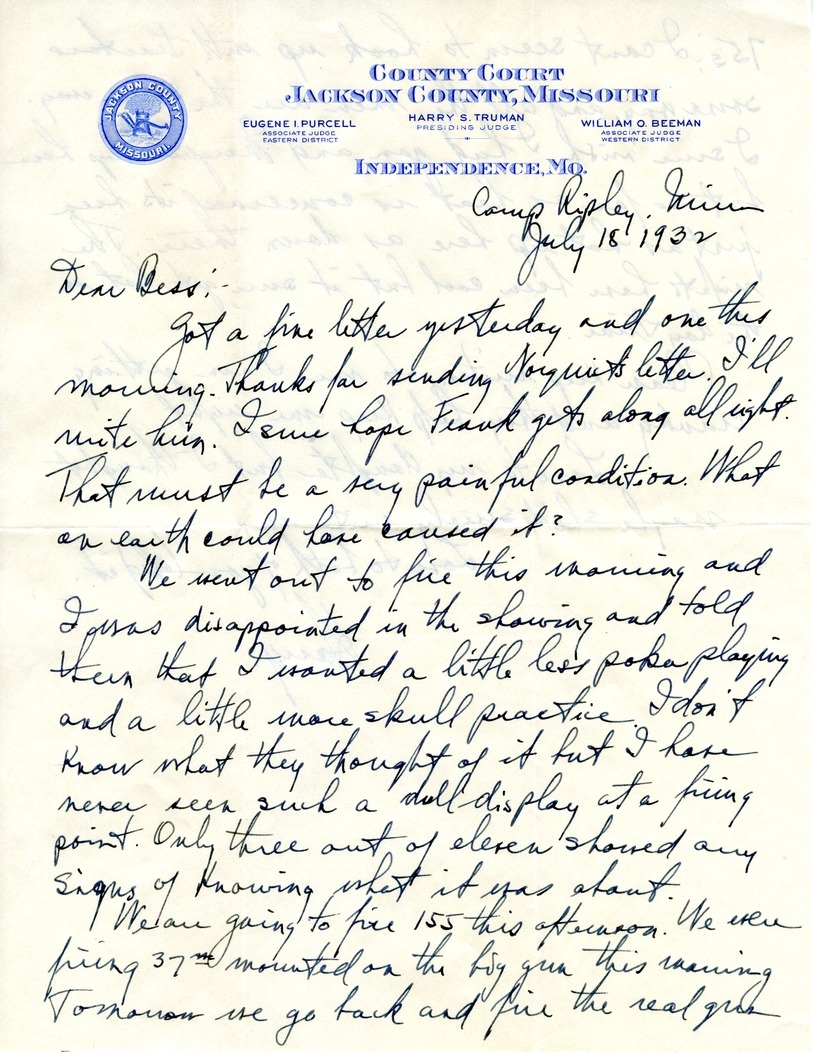 Letter from Harry S. Truman to Bess W. Truman