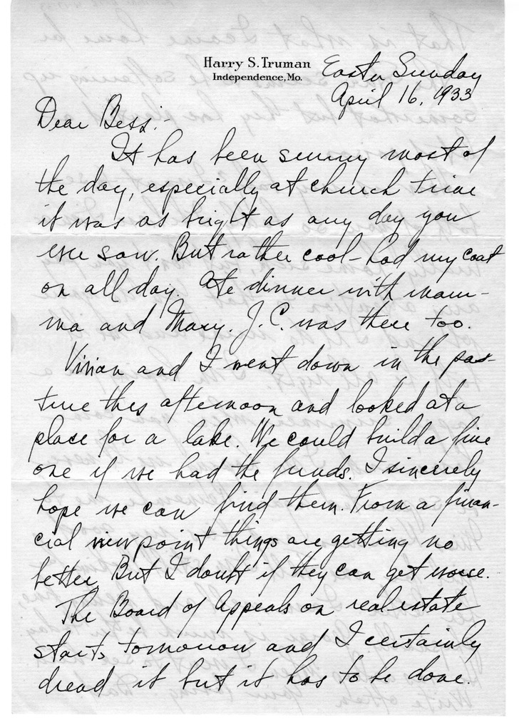 Letter from Harry S. Truman to Bess W. Truman