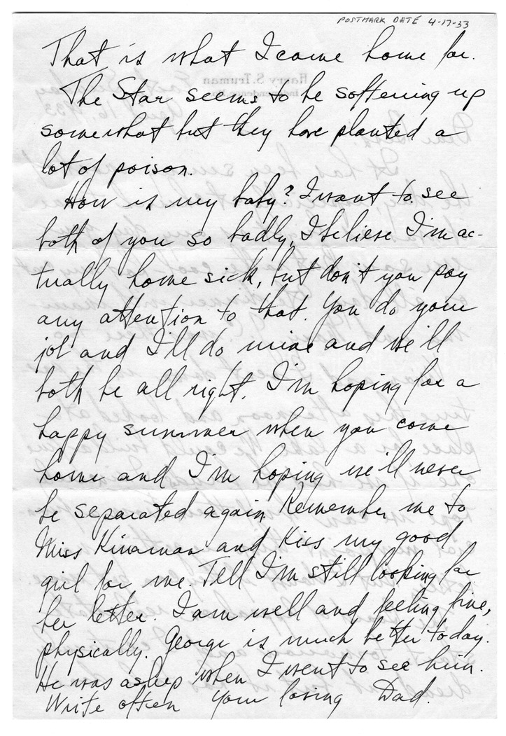 Letter from Harry S. Truman to Bess W. Truman