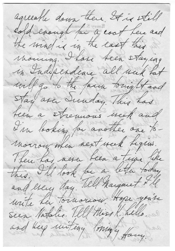 Letter from Harry S. Truman to Bess W. Truman