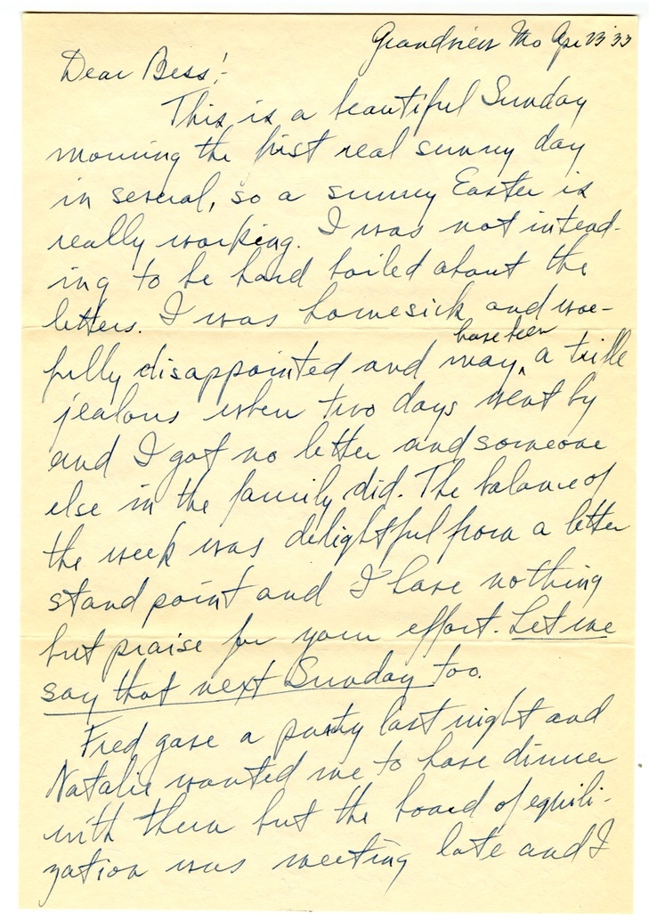 Letter from Harry S. Truman to Bess W. Truman