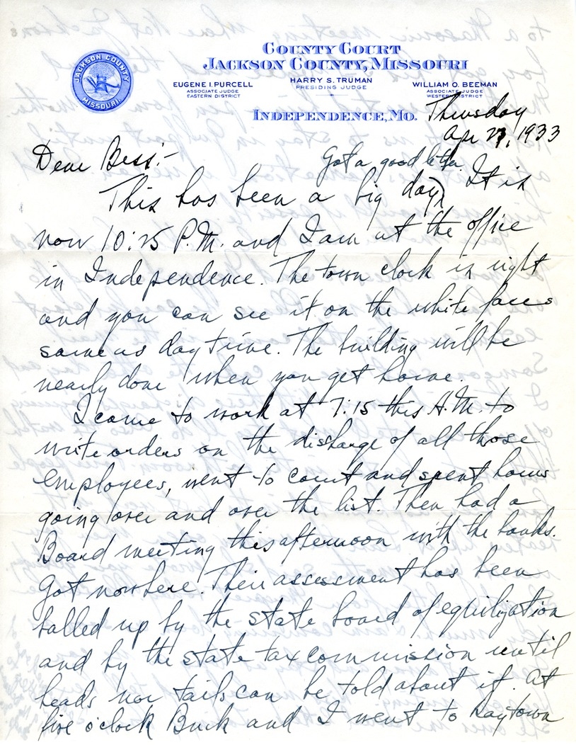 Letter from Harry S. Truman to Bess W. Truman