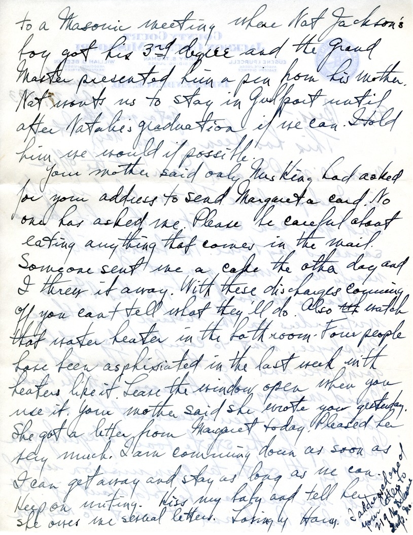 Letter from Harry S. Truman to Bess W. Truman